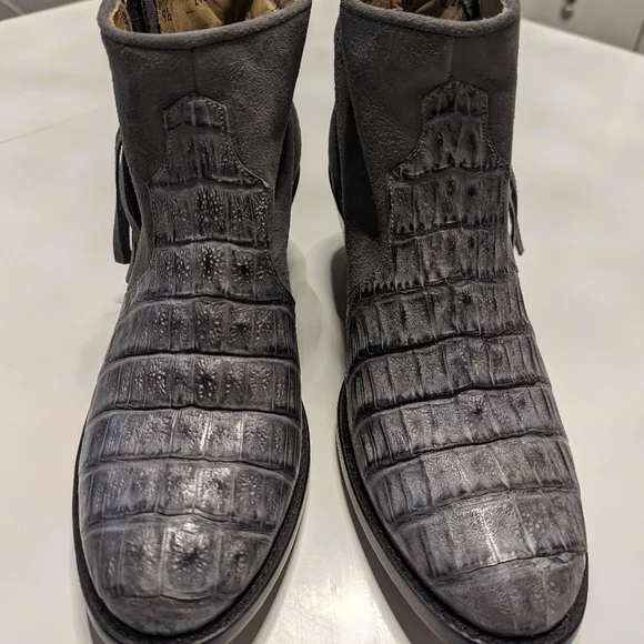 Grey Women's Stetson "Paris" Suede and Caiman Exotic Ankle Boots - Picture 3 of 8